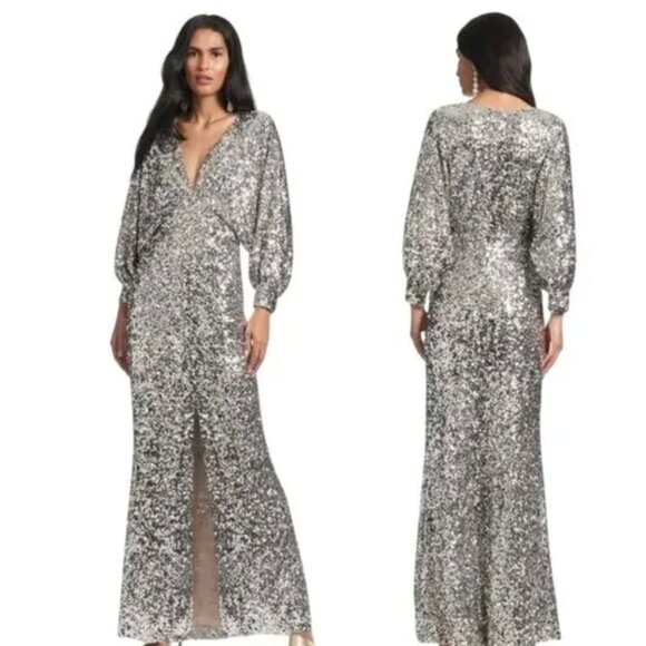 NWT Sachin + Babi Women's Sequin Gabby Glitter Long Sleeve V Neck Gown Size 14 - Picture 1 of 7
